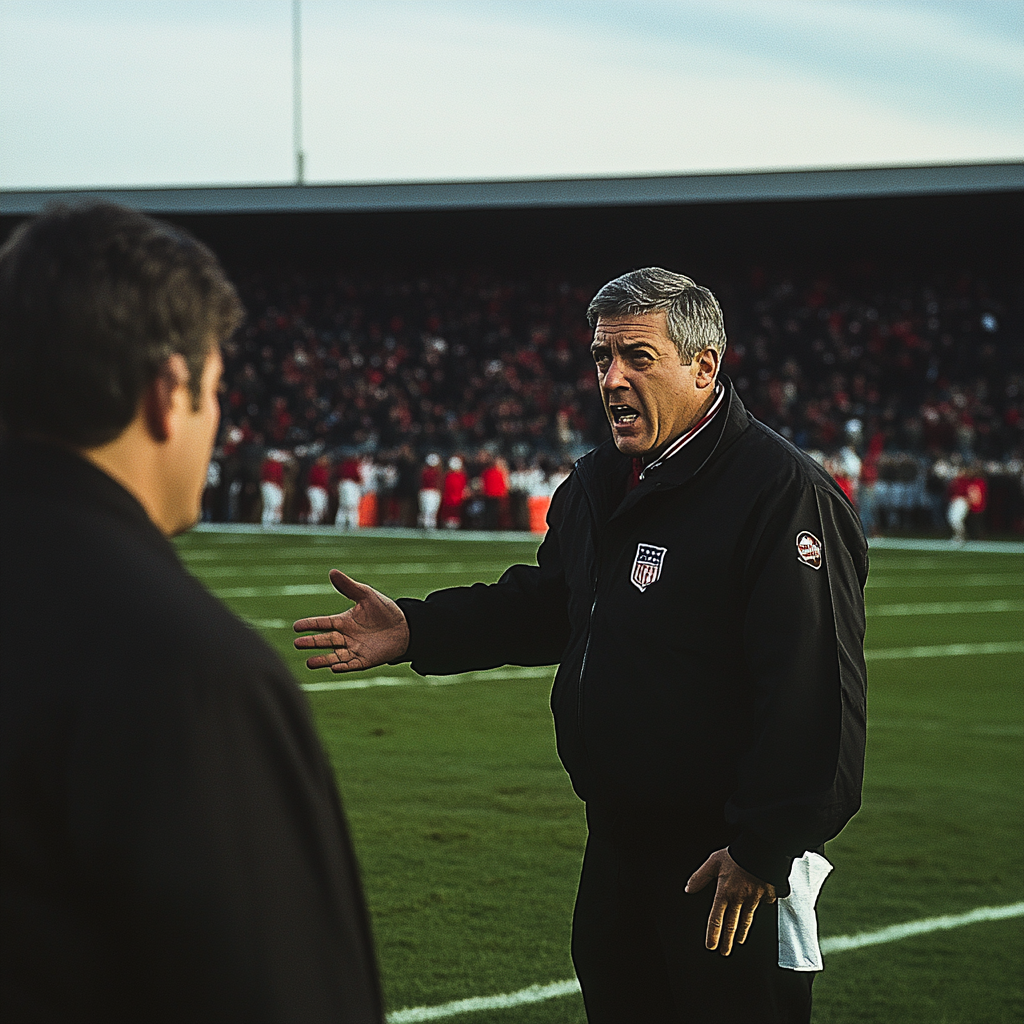 Angry coach yelling at a man. 