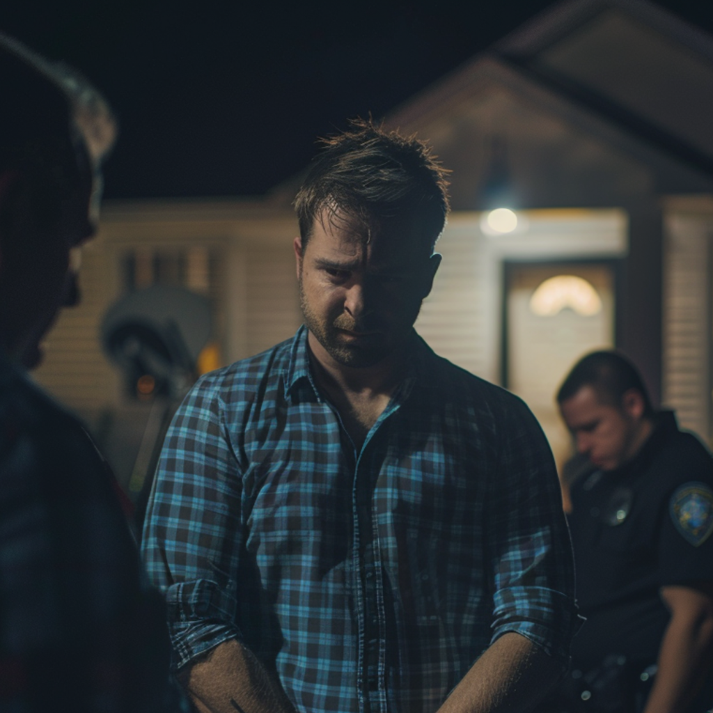 A man getting arrested and escorted out of his home by the police.