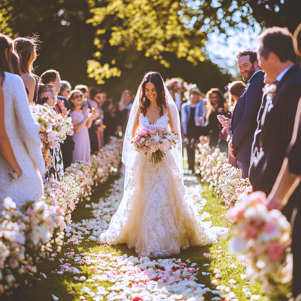 A bride walking down the aisle