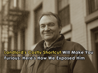 A man with a smug smile standing in front of an apartment building.